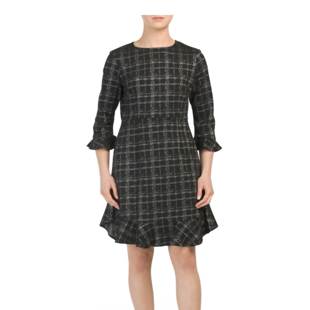 Nanette Lepore Plaid knit Flounce Dress Size 8